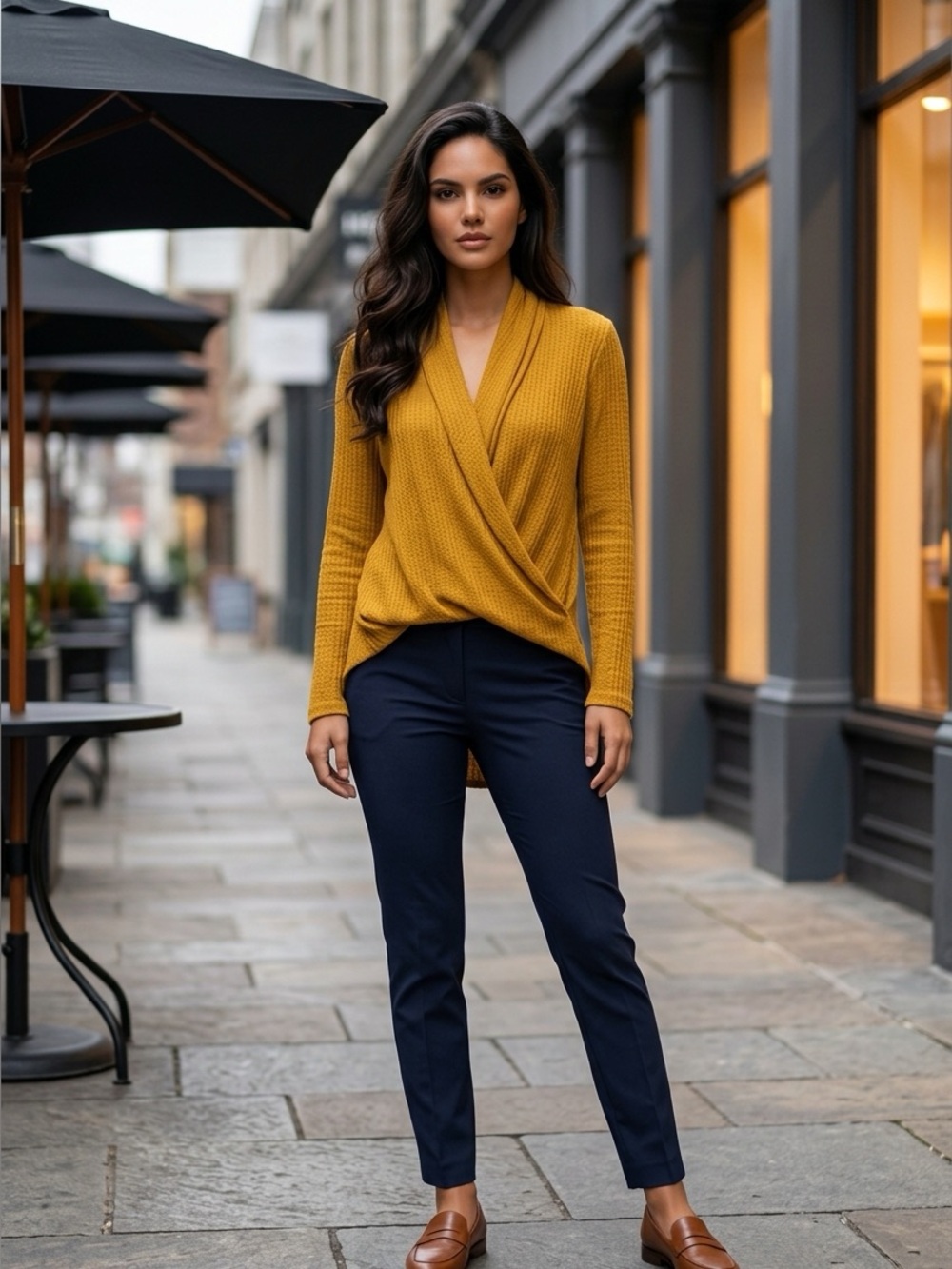 Anthropologie Akemi + Kin Mustard Yellow Ribbed Faux Wrap Top Women’s XS